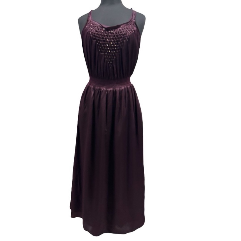 Rebecca Taylor Beaded Midi Dress in Rum Raisin Sz 8